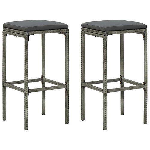 vidaXL Tabourets de bar avec coussins lot de 2 gris résine tressée