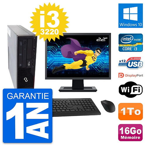 PC Fujitsu E910 DT Ecran 22" Intel i3-3220 RAM 16Go Disque 1To Windows 10 Wifi · Occasion