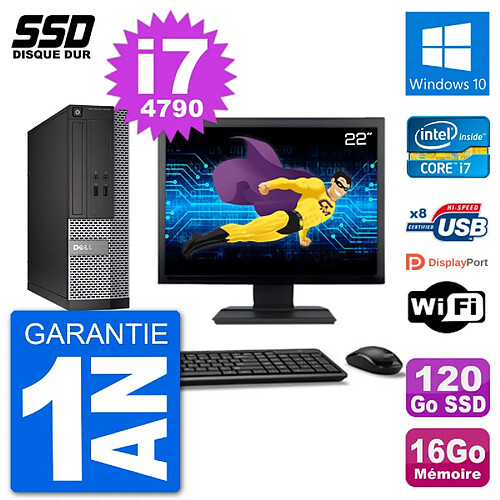 PC Dell Optiplex 3020 SFF Ecran 22" i7-4790 RAM 16Go SSD 120Go Windows 10 Wifi · Occasion