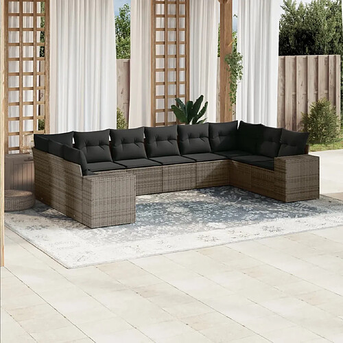 vidaXL Salon de jardin avec coussins 10 pcs gris résine tressée