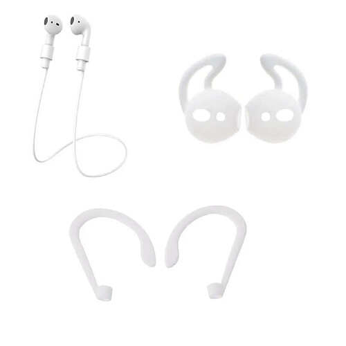 Shot Pack accessoires pour Airpods (Fils + Tour D'oreilles + Accroche Oreilles) Silicone (BLANC)