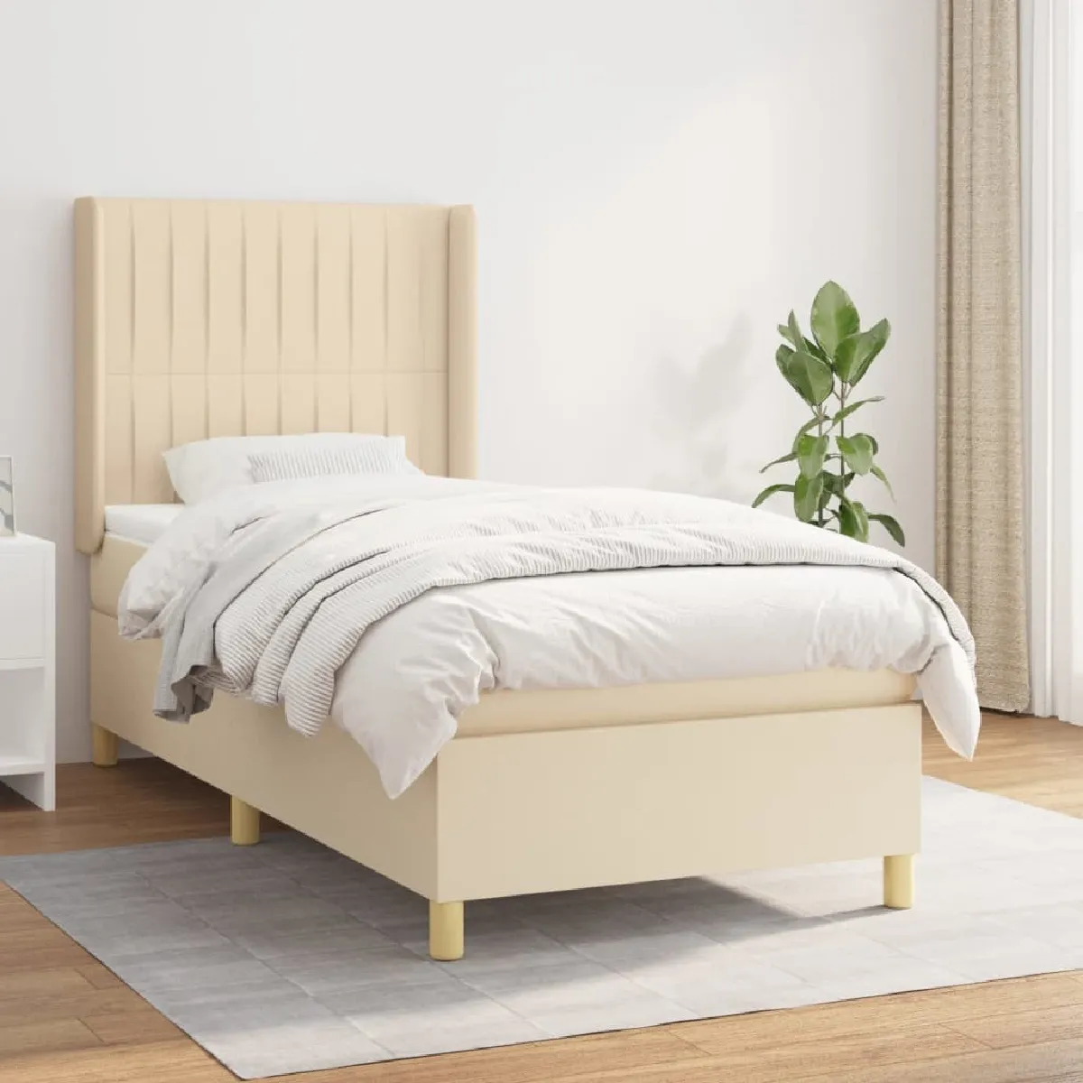 Maison Chic Lit Adulte - Lit simple Lit à sommier tapissier avec matelas moelleux - Meuble de Chambre - Crème 100x200 cm Tissu -MN45325