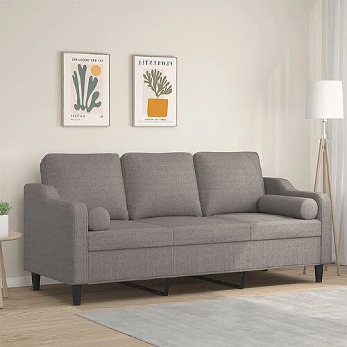 vidaXL Canapé 3 places avec oreillers décoratifs taupe 180 cm tissu