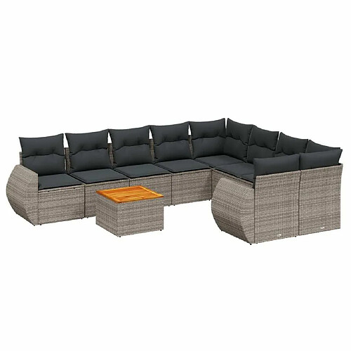 Maison Chic Ensemble Tables et chaises d'extérieur 9 pcs avec coussins,Salon de jardin gris résine tressée -GKD205063