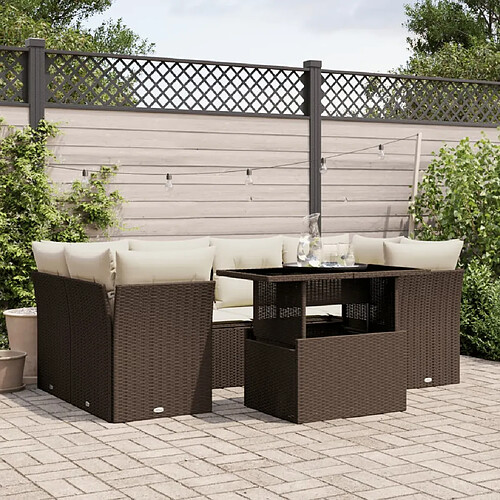 vidaXL Salon de jardin avec coussins 7 pcs marron résine tressée