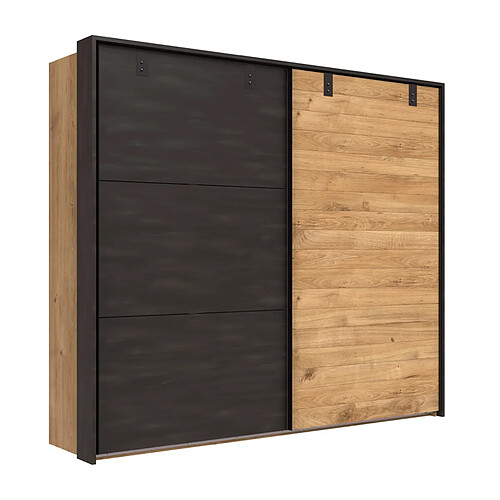 Pegane Armoire avec un cadre 2 portes coulissantes en chêne poutre rechampis raw steel - L200 x H218 x P65 cm