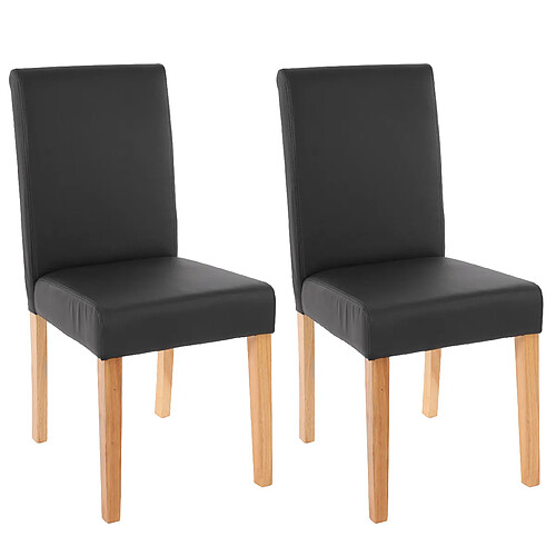 Mendler Lot de 2 chaises de séjour Littau ~ simili-cuir, noir mat, pieds clairs