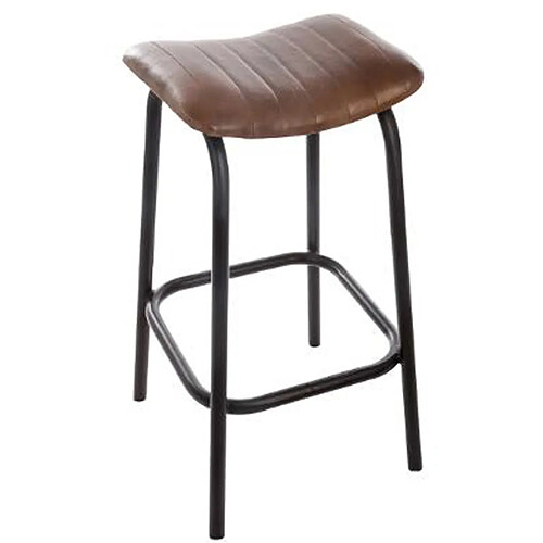 Pegane Tabouret de bar en cuir coloris marron - Dim : L.42 x l.40 x H.75 cm