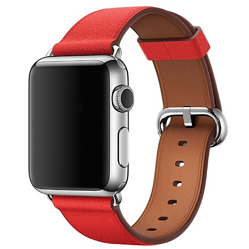 Wewoo Bracelet en cuir avec bouton de montre classique pour Apple Watch séries 3 et 2 & 1 42 mm rouge