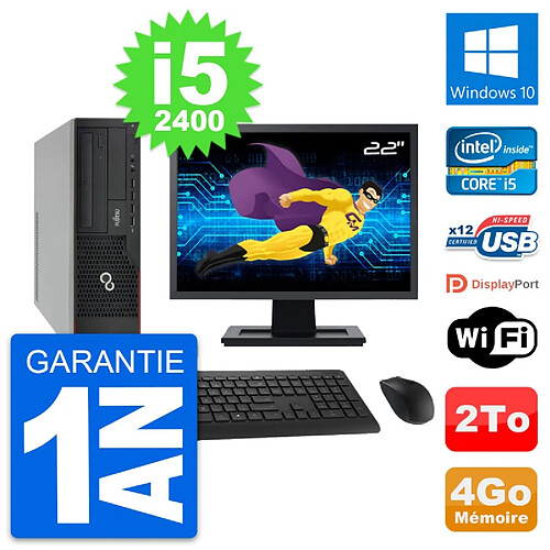 PC Fujitsu E910 DT Ecran 22" Intel i5-2400 RAM 4Go Disque 2To Windows 10 Wifi · Occasion