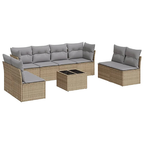 Maison Chic Salon de jardin avec coussins 9 pcs | Ensemble de Table et chaises | Mobilier d'Extérieur beige résine tressée -GKD70924