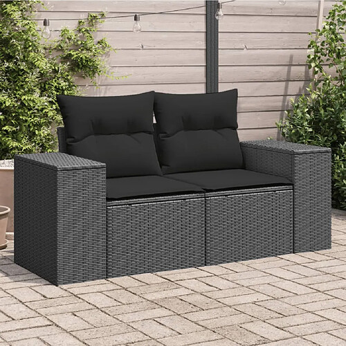 vidaXL Canapé de jardin avec coussins 2 places noir résine tressée