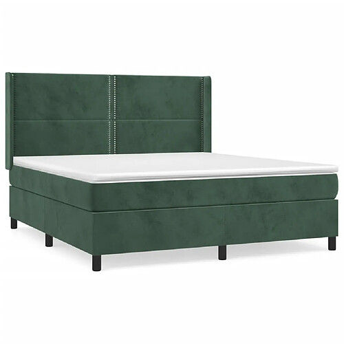 Maison Chic Structures de lit + matelas,Lit à sommier tapissier et matelas pour Chambre Vert foncé 160x200cm Velours -MN54867