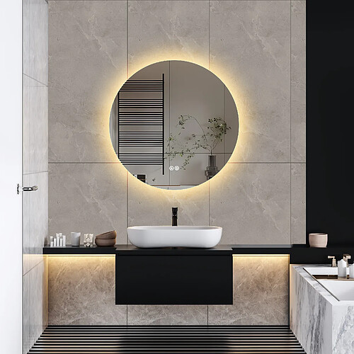 RAVAS Miroir rond salle-de-bain - 60cm - Anti-buée- 3 Mode de Lumières Dimmable