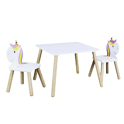 The Home Deco Kids Table et 2 chaises en bois licorne Lily.