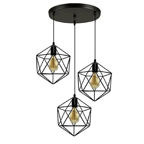 Stoex E27 Lustre Suspension Industriel forme diamant abat-jour 3 luminaire 25cm Noir