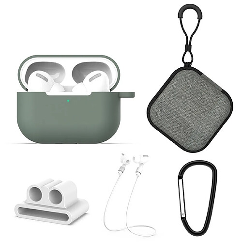 Wewoo Coque Pour AirPods Pro 5 en 1 étui de protection écouteurs silicone + sac d'écouteurs + boucle + crochet + ensemble de cordes anti-perte vert