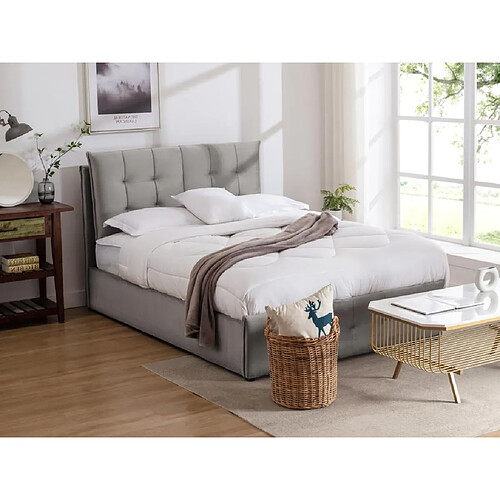 Vente-Unique Lit coffre 140 x 200 cm - Velours - Gris clair + Matelas - OLERIA