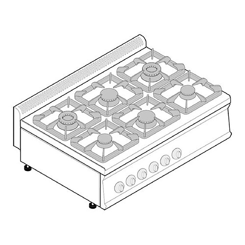 Plaque de Cuisson Top 6 Feux Vifs Gaz 30 kW - L 1050 mm - Gamme 700 - Tecnoinox