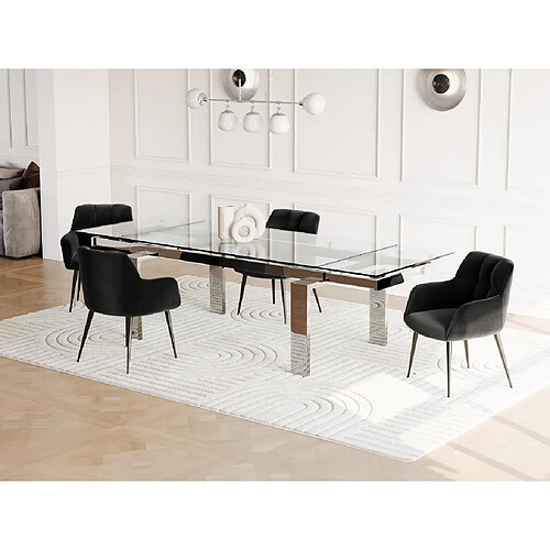 Vente-Unique Table à manger extensible LUBANA - Verre trempé & métal - 8 à 10 personnes