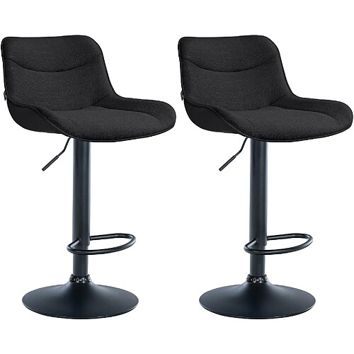 Decoshop26 Lot de 2 tabourets de bar x1 avec coutures décoratives en tissu noir pied en trompette métal noir 10_0004461