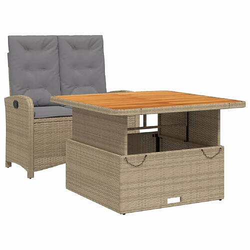 Maison Chic Ensemble à manger d'extérieur 2 pcs avec coussins,Salon de jardin,Mobilier de jardin beige poly rotin -GKD837055