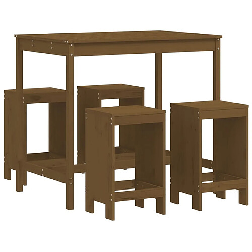 Maison Chic Table de bar et chaises d'extérieur 5 pcs,Ensemble de bar de jardin pour relax marron miel bois de pin massif -GKD457596