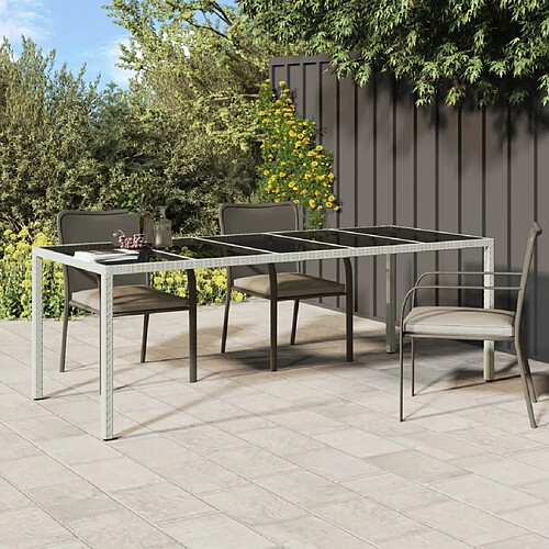 vidaXL Table de jardin blanc 250x100x75 cm résine tressée verre trempé