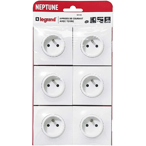 Legrand Lot de 6 prises de courant avec terre Neptune - blanc