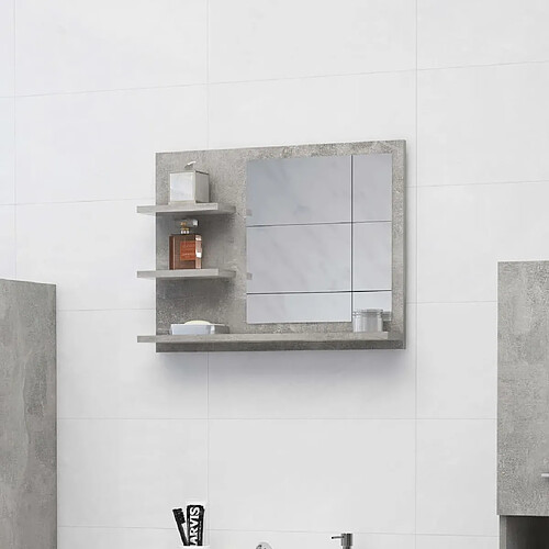 vidaXL Miroir de salle de bain gris béton 60x10,5x45cm bois ingénierie