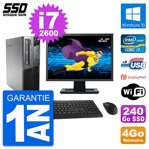 PC Lenovo M81 SFF Ecran 22" Intel Core i7-2600 RAM 4Go SSD 240Go Windows 10 Wifi · Occasion