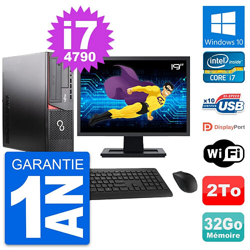 PC Fujitsu E920 DT Ecran 19" Intel i7-4790 RAM 32Go Disque 2To Windows 10 Wifi · Occasion