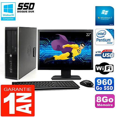 PC HP Compaq Pro 6200 SFF Ecran 22" Intel G840 8Go 960 Go SSD Graveur DVD Wifi W7 · Occasion