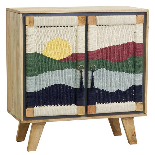 Aubry Gaspard Buffet artisanal en manguier et coton tissé SUNSET 2 portes.