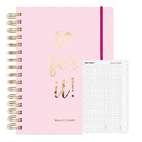 Rico Agenda Bullet journal rose à spirales 96 feuilles + Pochoir flèches et formes