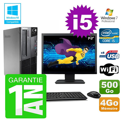 PC Lenovo M91p SFF Intel I5-2400 4Go Disque 500Go Graveur Wifi W7 Ecran 19" · Occasion