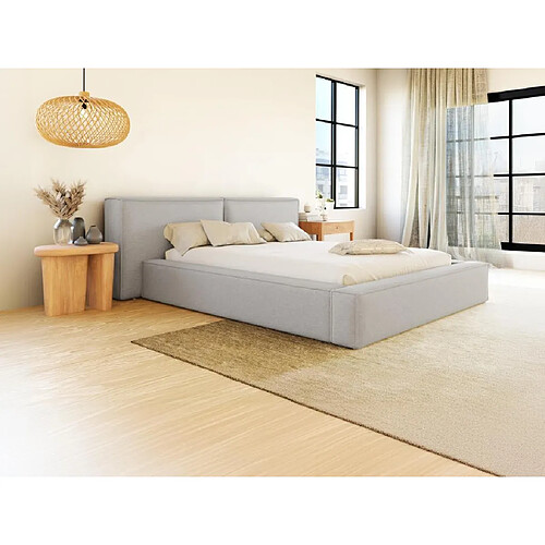 Lit coffre 140 x 190 cm - Tissu - Gris clair + Matelas - TIMANO de Pascal Morabito