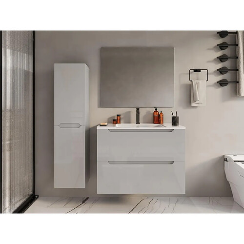 Vente-Unique Colonne de salle de bain suspendue - Blanc - L30 x l30 x 120 cm - STEFANIE