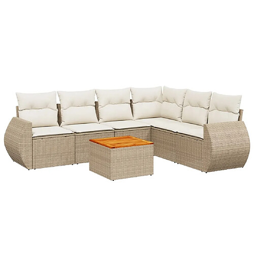 Maison Chic Salon de jardin avec coussins 7 pcs | Ensemble de Table et chaises | Mobilier d'Extérieur beige résine tressée -GKD41144