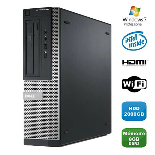 PC DELL Optiplex 390 DT G630 2.7Ghz 8Go 2000Go Graveur DVD WIFI HDMI Win 7 Pro · Occasion