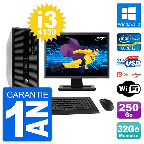 PC Tour HP 800 G1 Ecran 27" Intel i3-4130 RAM 32Go Disque 250Go Windows 10 Wifi · Occasion