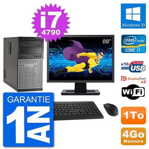 PC Tour Dell 7020 Ecran 22" Intel i7-4790 RAM 4Go Disque 1To Windows 10 Wifi · Occasion