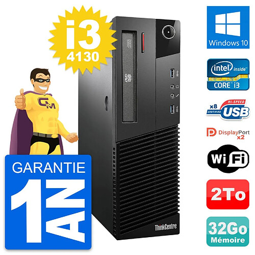 PC Lenovo ThinkCentre M93p SFF Intel i3-4130 RAM 32Go Disque 2To Windows 10 Wifi · Occasion