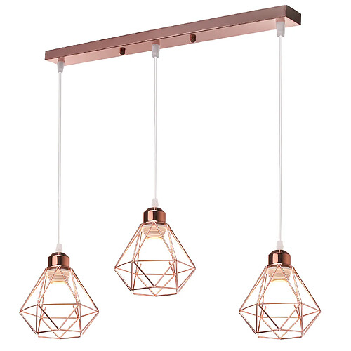 Stoex Plafonnier Rétro À 3 Lumières Or Rose Suspension Lustre E27 Cage en Métal Suspension Luminaire Vintage D'Intérieur