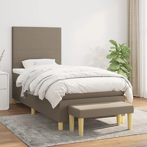 vidaXL Sommier à lattes de lit avec matelas Taupe 100x200 cm Tissu