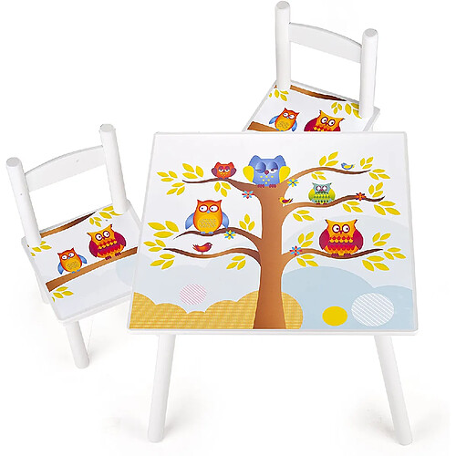 Leomark Table et 2 chaises enfant Hiboux