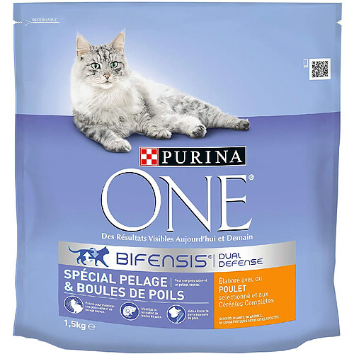 Purina One Spécial Pelage & Boules de Poils - au Poulet et aux Céréales Complètes - 1,5 KG - Croquettes pour Chat Adulte - Lot de 6