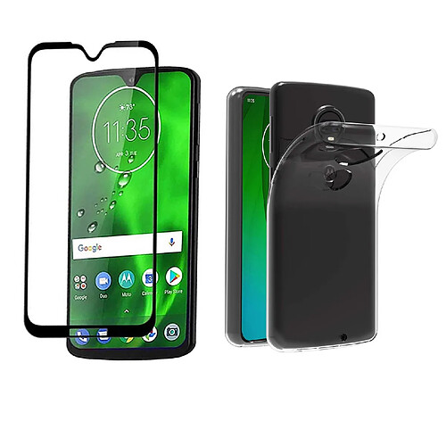 Xeptio Motorola Moto G7 verre trempé protection écran vitre Full cover noir ET coque transparente