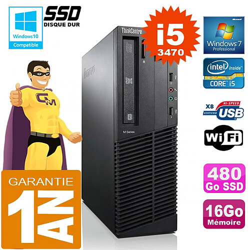 PC Lenovo M92p SFF Core I5-3470 Ram 16Go Disque 480 Go SSD Graveur DVD Wifi W7 · Occasion