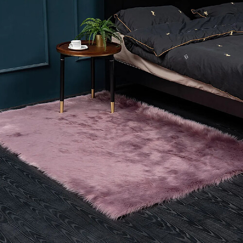 LUUCOZK Tapis moelleux en fausse fourrure, tapis à poils longs pour chambre à coucher, salon, violet peu profond-60x150CM